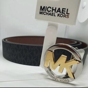 Michael Kors Genuine Leather Reversible Belt  Brown & Black MK Logo. Size Large